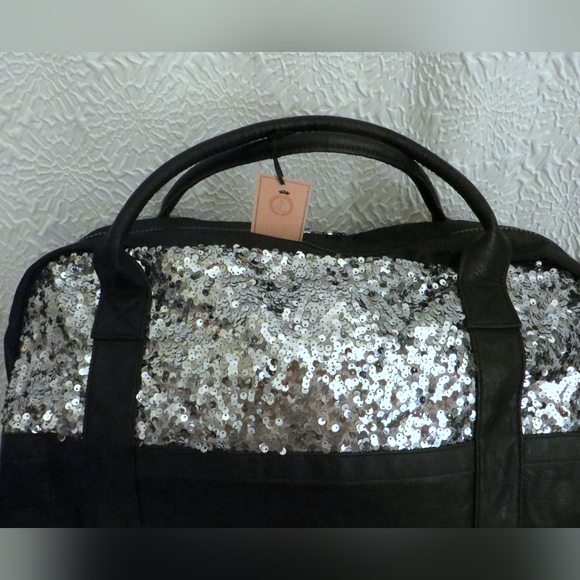 Juicy Couture Large Weekender Bag Black Silver Sequins Y2K Style New - Picture 4 of 13